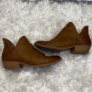 Faux Leather Ankle Booties-Brown